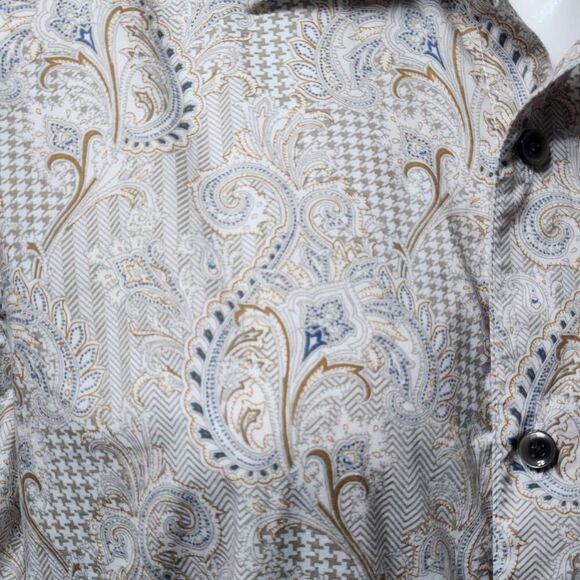 Tasso Elba men's cotton button front shirt paisley houndstooth print white large - Picture 2 of 9